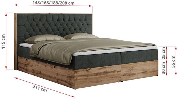 Boxspringbett, Schlafzimmerbett, Bettkasten - AMORE - 140 x 200 cm - Dunkelgrau Stoff - H3 Bild 5