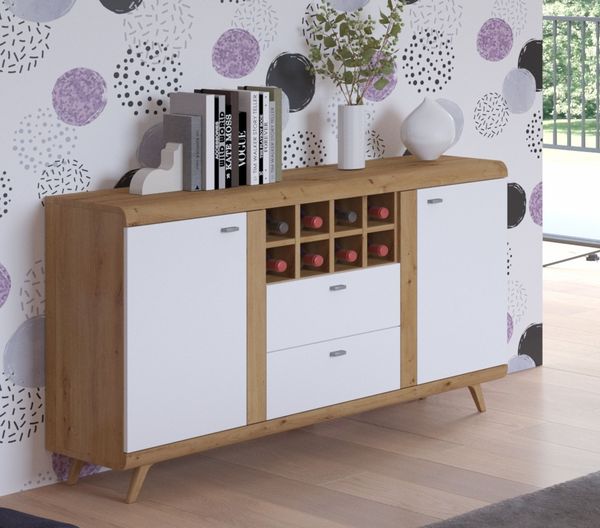Kommode Bergen Weiß Hochglanz Eiche Artisan matt