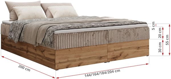 Polsterbett mit Bettkasten, Boxspringbett ohne Kopfteil WOOD ZERO, 7-Zonen Multipocket-Matratze und Topper, modernes Bett für Schlafzimmer - Hellbraun Cordstoff - 200 x 200 cm - H3 Bild 6
