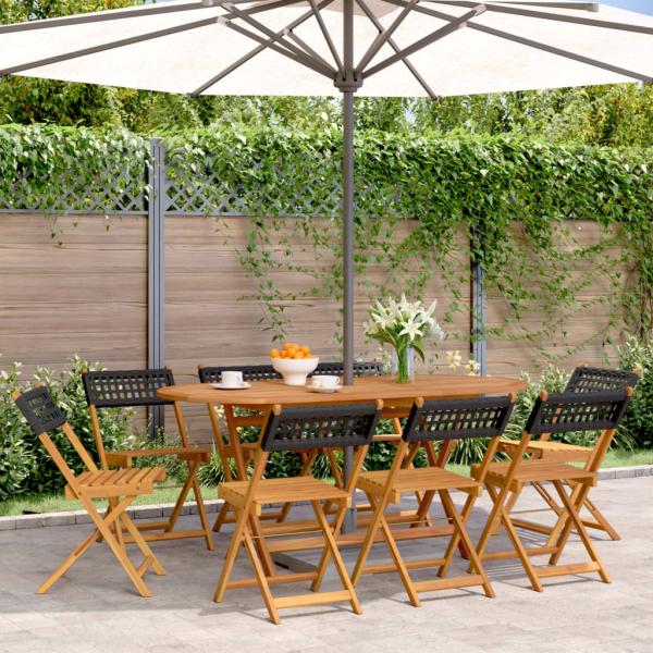 vidaXL Gartenstühle 8 Stk. Klappbar Schwarz Poly Rattan & Massivholz 3214594