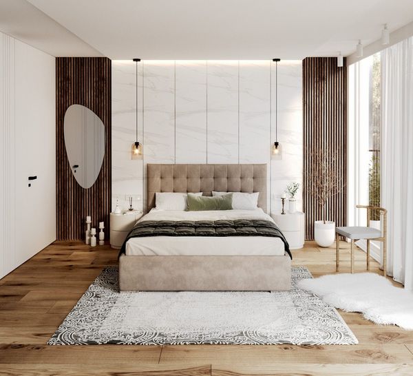 FDM Polsterbett Elegant - Stauraum & modernes Design 120x200 140x200 160x200 180x200cm (MADE IN EU - mit hochwertigem Velours Bezug, Bettrahmen, Bett, Optional mit Matratze bestellbar, Mit großem Kopfteil für Komfort - Bettkasten mit Hubrahmen), Metall...