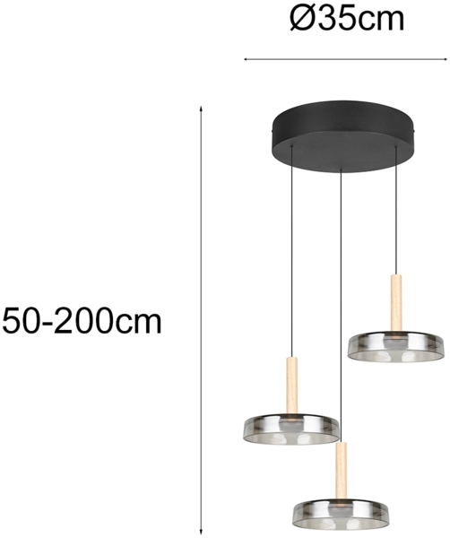 LED Pendelleuchte CELESTE höhenverstellbar 3-flammig Glas Chrom, Ø 35cm Bild 4