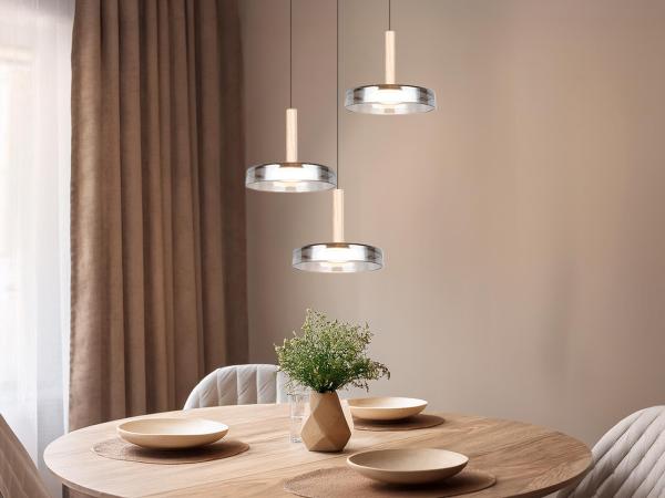 LED Pendelleuchte CELESTE höhenverstellbar 3-flammig Glas Chrom, Ø 35cm Bild 1