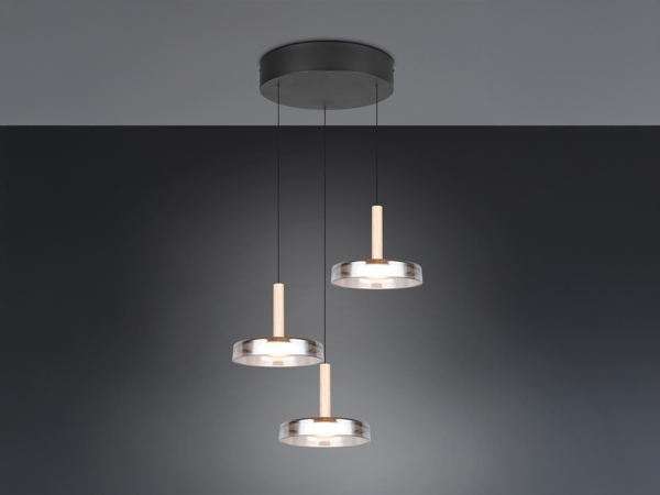 LED Pendelleuchte CELESTE höhenverstellbar 3-flammig Glas Chrom, Ø 35cm Bild 3