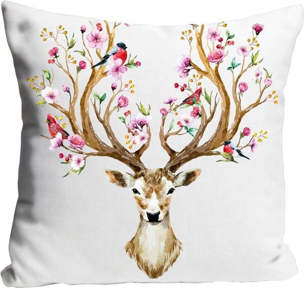 queence Dekokissen Jim, mit einem Hirsch mit Blumengeweih