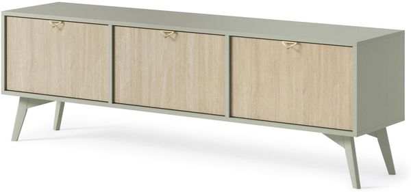 Bettso 'FIRR' RTV-Schrank mit goldenen Griffe, Holzwerkstoff Grün 52x38x158 cm