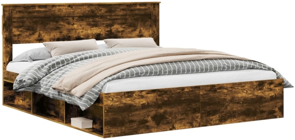 vidaXL Bettrahmen Geräucherte Eiche 180 x 200 cm Massives Kiefernholz 3409731