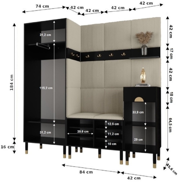 ABIKS MÖBEL Kompaktgarderobe PALERMO Set 1 Garderobe mit gepolsterten Paneelen, Industriell Design Bild 3