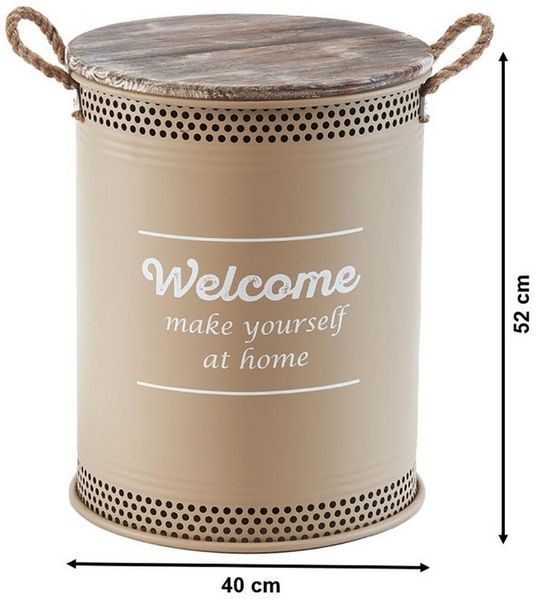 Kobolo Wäschekorb Aufbewahrungskorb WELCOME BRAUN cm aus Metall und Holz mit Deckel und (Stück, 1 St, mit Deckel und Griffen), Gr. L 40 x 52 cm