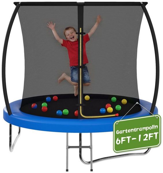 GUNJI Gartentrampolin Durchmesser 183/222/290/360 cm, Kindertrampoline Outdoor-Trampoline, Ø 183 cm, (Ausgestattet mit Sicherheitsnetz, Leiter und 360 -Gelander, maximale Tragkraft 120 kg)