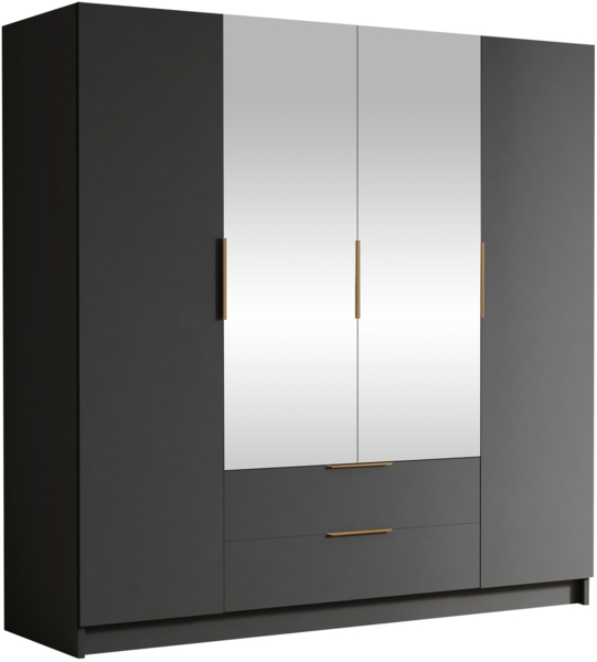 Kleiderschrank Sozor II (Farbe: Schwarz / Schwarz + Gold)