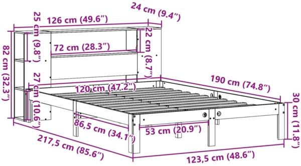vidaXL Massivholzbett mit Regal ohne Matratze Weiß 120x190 cm Kiefer 3322508 Bild 10