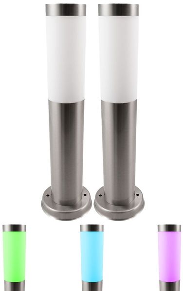 2er Set RGB LED Sockelleuchte, Edelstahl, silber, H 45 cm