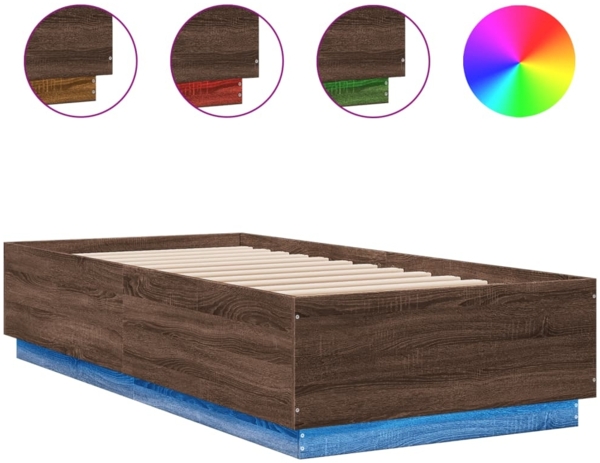 vidaXL Bettgestell mit LED Braun Eichen-Optik 100x200 cm Holzwerkstoff 3209631