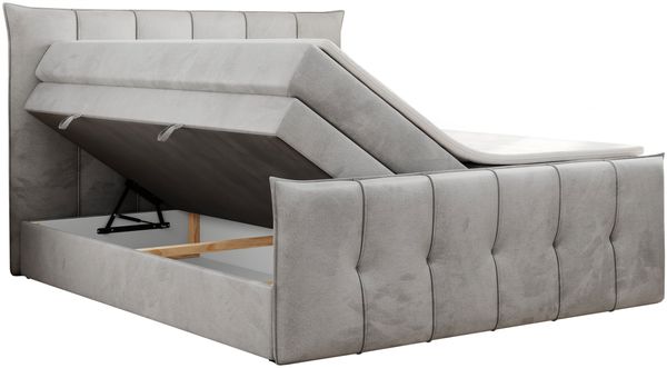 Boxspringbett KING DE LUX - 7-Zonen Matratze - PREMIUM-11-KING - 140x200cm - Hellgrau Velours - H3 Bild 4