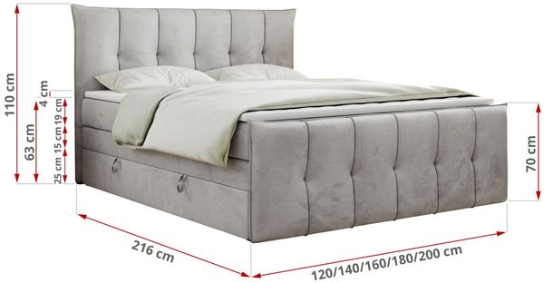 Boxspringbett KING DE LUX - 7-Zonen Matratze - PREMIUM-11-KING - 140x200cm - Hellgrau Velours - H3 Bild 5
