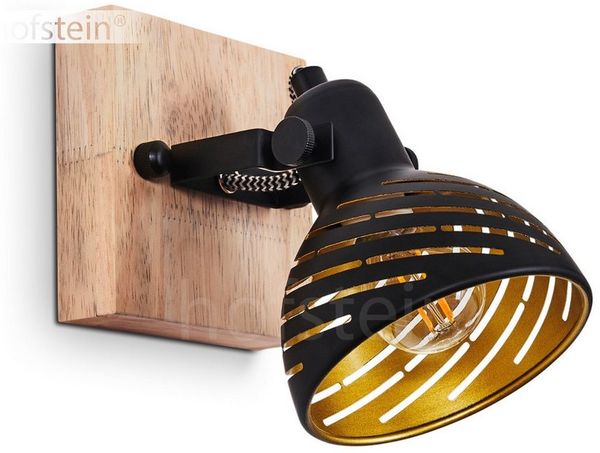 hofstein Wandleuchte »Mitterthal« Wandlampe aus Metall/Holz in Schwarz/Natur, ohne Leuchtmittel, Schirm ist drehbar, m. Lichteffekt, Vintage/Retro Design, 1xE14