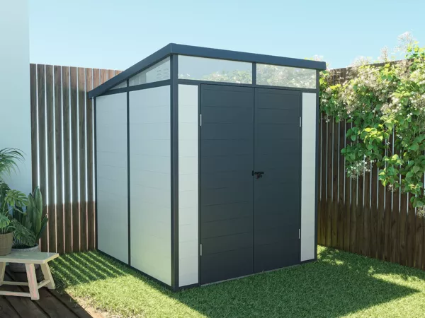 Vente-unique - MINARO Gartenhaus Harz GrauGrauGrau - B 180 cm x H 181 cm x L 180 cm