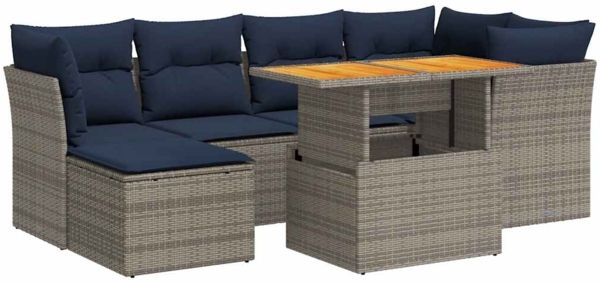 vidaXL 7-tlg. Garten-Sofagarnitur mit Kissen Grau Poly Rattan 3326952