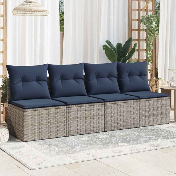 vidaXL | Gartensofa | mit Kissen Grau 220 x 62 x 69cm Poly-Rattan 366151