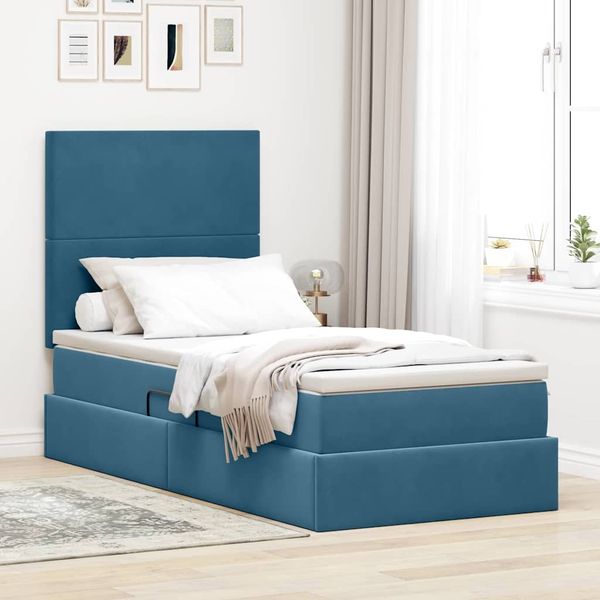 vidaXL Aufbewahrungsbett mit Matratze Dunkelblau 100 x 200 cm Samt 3371953