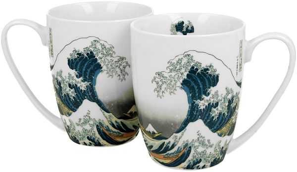 DUO ART GALLERY 2er-Set klassische Becher 360 ml THE GREAT WAVE inspired by HOKUSAI, New Bone China Porzellan