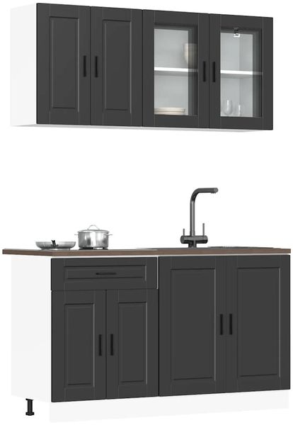 vidaXL 4-tlg. Küchenschrank-Set Porto Schwarz Holzwerkstoff 3314872
