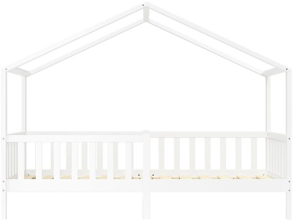 Bellabino 'Bia' Hausbett 80x160 cm, weiß, Kiefer Massivholz, Montessori Kinderbett mit Rausfallschutz und Lattenrost Bild 10
