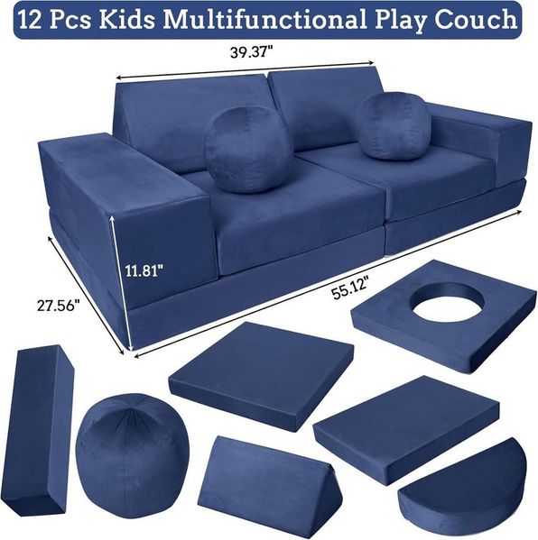GarveeMore Kindersofa 12-teiliges,modulares Spielsofa für Kinder Förderung Kreativität, Ecksofa für Schlafzimmer- und Spielzimmermöbel zum Schlafen und Lesen