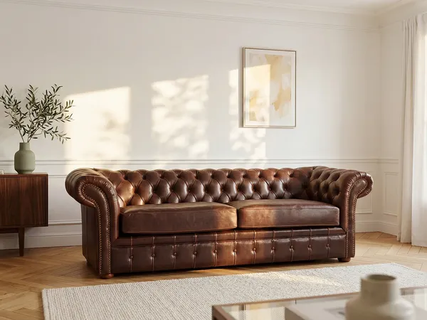 Vente-unique - Chesterfield Ledersofa 3-Sitzer - Vintage Leder - Braun - CLOTAIRE