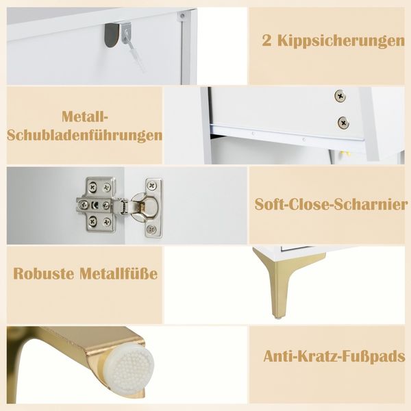 Kommode mit 3 Schubladen & 2 Türen Sideboard mit hochklappbarer Glastür 80 x 40 x 95,5 cm Weiß