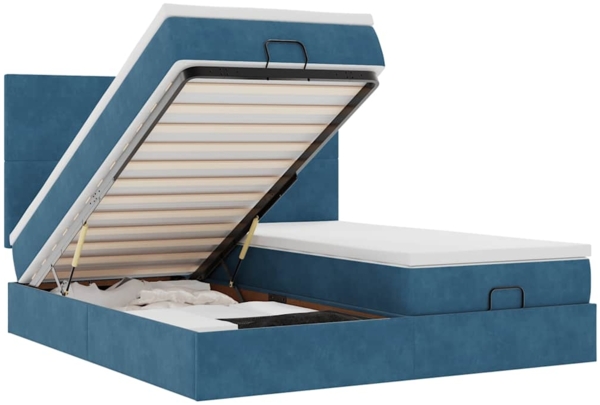 vidaXL Ottoman-Bett mit Matratzen & LEDs Dunkelblau 160x200 cm Samt 3314601