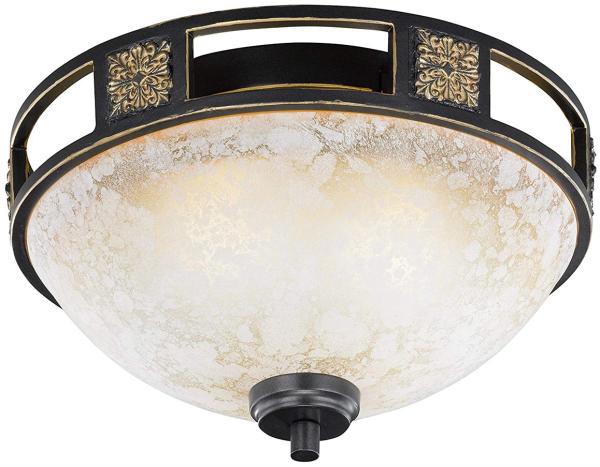 Rustikale Deckenleuchte QUINTA Rostfarbig mit Glasschirm Alabaster, Ø 33cm