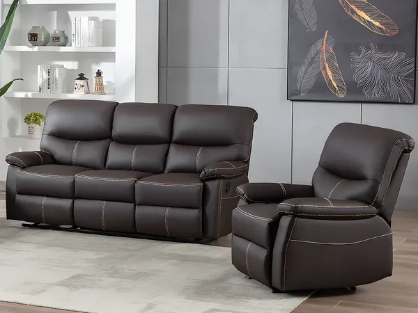 Vente-unique - CANBY Sofa and armchair set Kunstleder Braun - B 90 cm x H 95 cm x L 79 cm183 cm