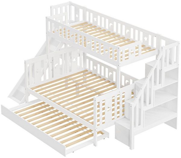 Odikalo Etagenbett Kinderbett 90x200 140x200 mit Rutsche & Stauraum (Kinderbett 90*200/140*200 cm, Massivholz-Etagenbett mit Rutsche und Regal mit Sicherheitsstufen, zwei großen Schubladen und Lattenrost, weiß)