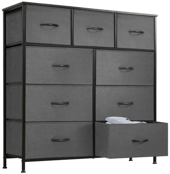 DUMOS Schubkastenkommode Kommode mit Schubladen, Ablageschrank aus Stoff Schubladenschrank (für Schlafzimmer, Wohnzimmer, Kinderzimmer, Flur, Aufbewahrungsschrank), mit Metallgestell Schubladen aus Stoff