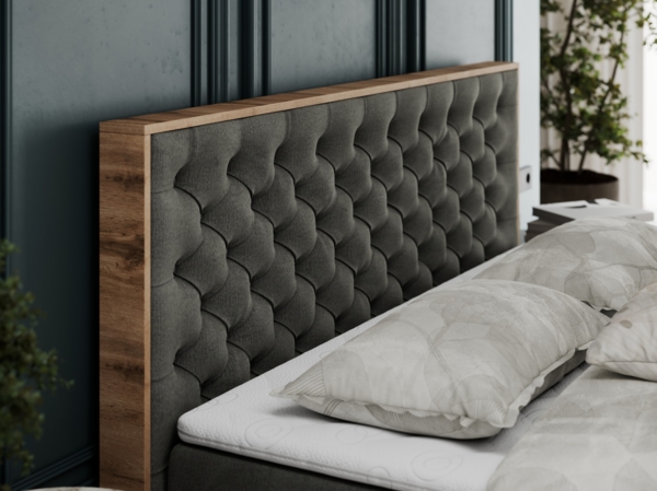 Boxspringbett mit Multipocket-Matratze und Zwei Bettkästen, Doppelbett mit Stauraum - ALBERO 3 - 200 x 200 cm - Dunkelgrau Velours - H4 Bild 4