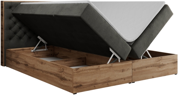 Boxspringbett mit Multipocket-Matratze und Zwei Bettkästen, Doppelbett mit Stauraum - ALBERO 3 - 200 x 200 cm - Dunkelgrau Velours - H4 Bild 5