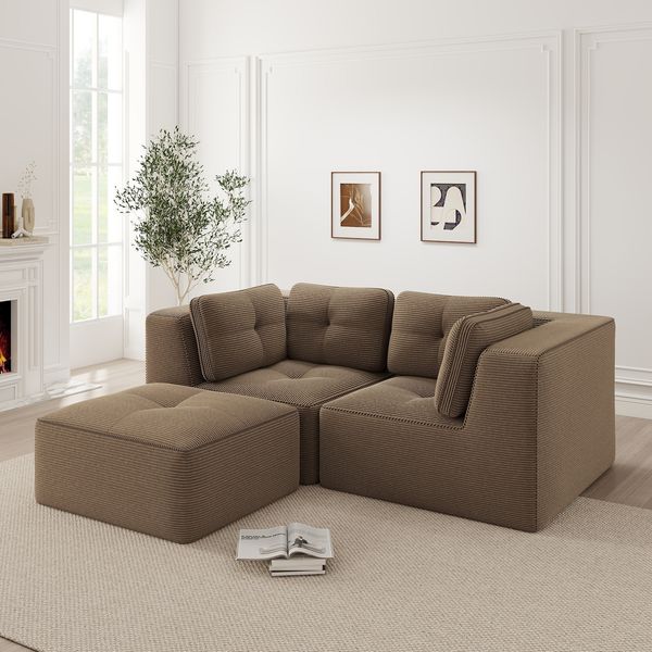Modulares Ecksofa aus Cord mit beweglicher Fußstütze, 208 x 177 x 69 cm, Braun
