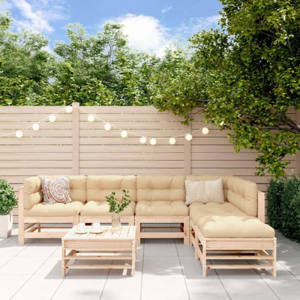 vidaXL 7-tlg. Garten-Lounge-Set mit Kissen Massivholz 3185976