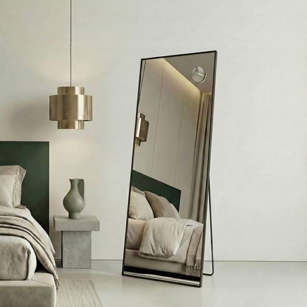 SONGMICS Ganzkörperspiegel mit Vergrößerungsspiegel, Sicherheitsglas, rechteckig, 160 x 50 cm, schwarz