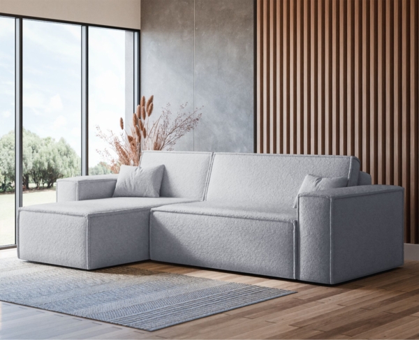 Selsey 'Scarlo' Ecksofa mit Schlaffunktion, Stauraum und Bouclé-Bezug, hellgrau, 83 x 244 x 145 cm Bild 3