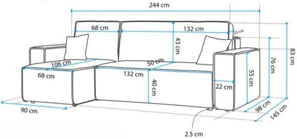 Selsey 'Scarlo' Ecksofa mit Schlaffunktion, Stauraum und Bouclé-Bezug, hellgrau, 83 x 244 x 145 cm Bild 5
