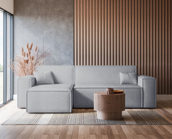 Selsey 'Scarlo' Ecksofa mit Schlaffunktion, Stauraum und Bouclé-Bezug, hellgrau, 83 x 244 x 145 cm Bild 2