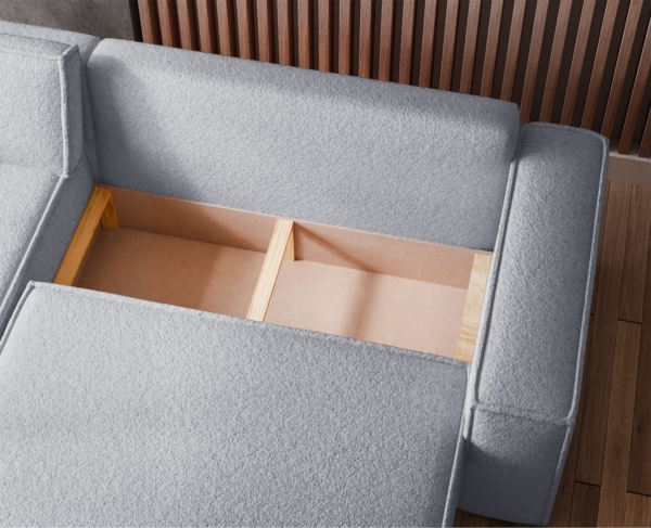 Selsey 'Scarlo' Ecksofa mit Schlaffunktion, Stauraum und Bouclé-Bezug, hellgrau, 83 x 244 x 145 cm Bild 6