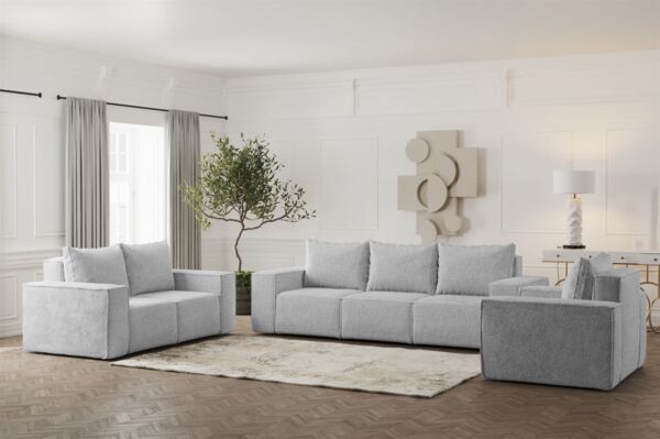 Sofa Designersofa ESTELLE 3-Sitzer in Stoff Abriamo Hellgrau Bild 3