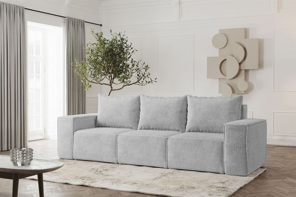 Sofa Designersofa ESTELLE 3-Sitzer in Stoff Abriamo Hellgrau