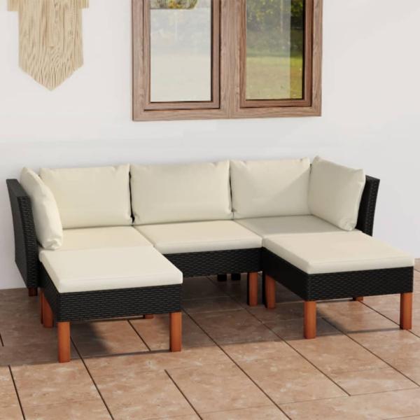 vidaXL 5-tlg. Garten-Lounge-Set mit Kissen Poly Rattan Schwarz 3059733