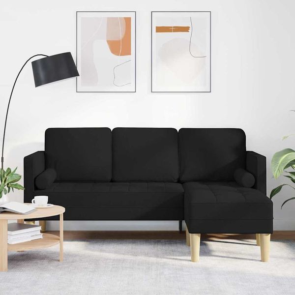 vidaXL Sofa Set mit Kissen Schwarz Polyester 42001915