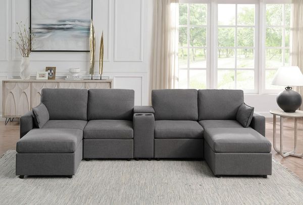 ATLANTIC home collection Wohnlandschaft Ulrik, U-Form, Breite: 315cm, mit Stauraum unter den Sitzen, inkl Stauraumkonsole mit Becherhaltern